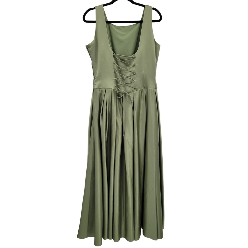 Vtg 80s Corset Back Renaissance Maiden Dress Gown Sz 16 Sage Fairy Grunge